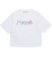 Marni T-shirt - Cropped - White w. Embroidery