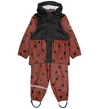 Mikk-Line Rainwear w. Suspenders - PU - Henna w. Ladybug