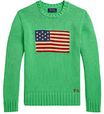 Polo Ralph Lauren Blouse - Knitted - Green w. Flag