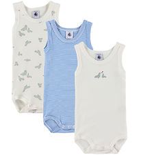 Petit Bateau Samfellur Ermalaus - 3 Pakki - Hvítt/Blátt