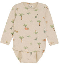 Minymo Bodysuit l/s - Light Beige Melange w. Dinosaur