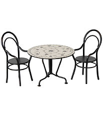Maileg Miniature Dining Table And 2 Chairs - Black/Beige