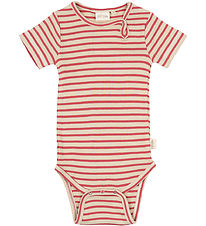 Petit Piao Bodysuit s/s - Rib - Modal - Light Berry/Dark Off Whi