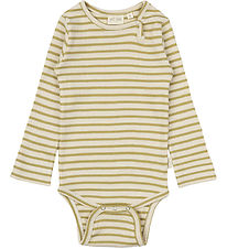Petit Piao Bodysuit l/s - Rib - Modal - Khaki/Dark Off White
