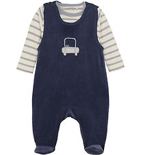 Fixoni Strampler m. Body l/ä - Velours - Indigo Blue