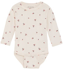 Minymo Bodysuit l/s - Rib - White Swan w. Ladybugs