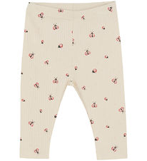 Minymo Leggings - Rib - White Swan w. Ladybugs