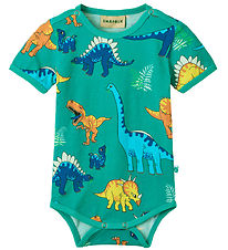 Småfolk Body k/ä - Teal m. Dinosaurier