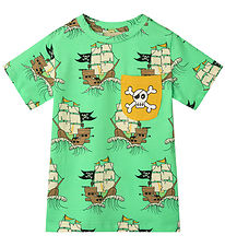 Småfolk T-shirt - Minty Green Tea m. Piratskepp
