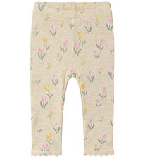 Name It Leggings - Rib - NbfFlowerkab - Peyote Melange w. Flower