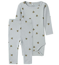 Name It Bodysuit - l/s - NbmFunkab - Pearl Blue w. Bees
