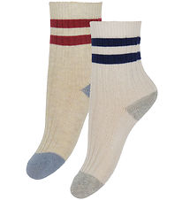 Konges Sløjd Socken - 2er-Pack - Rib - Off White/Multi Streifen