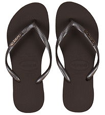 Havaianas Flip Flops - Slim Logo Metallic - Dark Brown