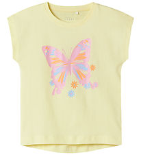 Name It Stuttermabolur - NmfFjóla - Pastel Yellow/Þverslaufa