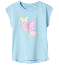 Name It Stuttermabolur - NmfVigea - Chambray Blue/Fiðrildi