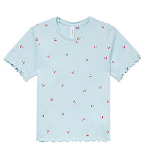 Vero Moda Girl Stuttermabolur - VmPaulina - Cashmere Blue/Cherry