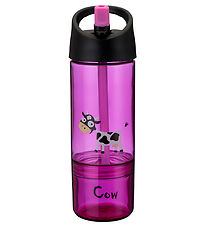 Carl Oscar Trinkflasche m. Strohhalme - 2-I-1 - Lila m. Kuh