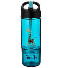 Carl Oscar Trinkflasche m. Strohhalme - 2-I-1 - Türkis m. Giraff
