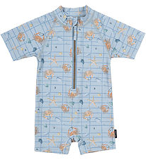 Mikk-Line Coverall Swimsuit - UV50+ - Faded Denim w. Checs/Print
