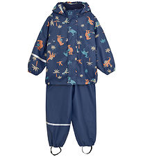 CeLaVi Rainwear w. Suspenders - PU - Oceania w. Dino print