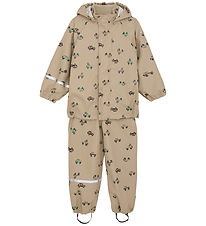 CeLaVi Rainwear w. Suspenders - PU - White Pepper w. Print