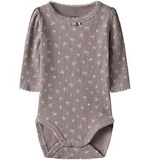 Name It Body l/ä - Rib - NbfHoise - Purple Dove m. Blumen