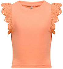 Kids Only Top - Rib - KogDrea - Salmon m. Strickerei Anglaise