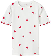 Name It T-shirt - Rib - NmfJillie - Bright White w. Strawberry