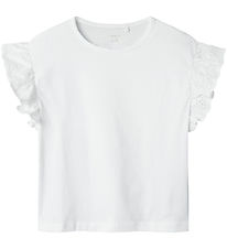 Name It T-Shirt - NkfHrejaline - Lucent White m. Strickerei Angl