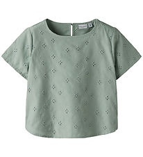Name It T-Shirt – Violeta – Aqua Grau m. Strickerei Anglaise