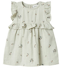 Name It Klänning - Muslin - NbfHikka - Aqua Grå m. Blommor