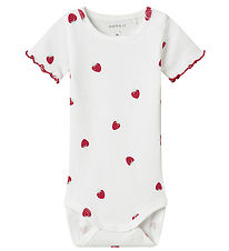Name It Bodysuit s/s - Rib - NbfJillie - Bright White w. Strawbe