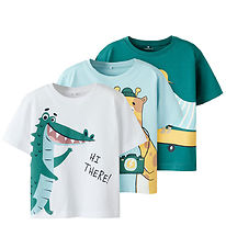 Name It T-shirts - NmmHelge - 3-Pack - Lucent White/W Aquatic/De