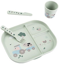 Done by Deer Dinner Set w. Suction Cup - Tiny Farm Green