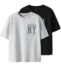 Name It - T-shirt - NkmValix - 2-Pack - Light Grey Melange/Black