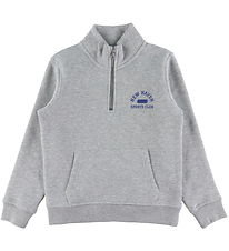 GANT Peysa - Hálf rennilás með grafík - Light Grey Melange