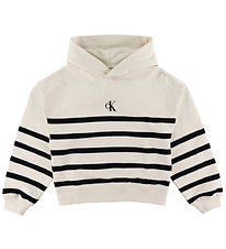 Calvin Klein Hoodie - Logo Boxy Fit Stripes - White Cap Gray