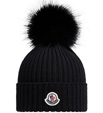 Moncler Beanie - Knitted - Wool - Black w. Pom-Pom