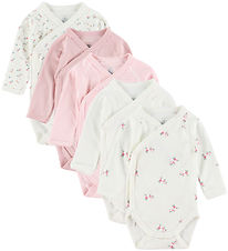 Petit Bateau Wrap Bodysuit l/s - 5-Pack - White/Pink