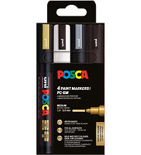 Posca Markers - PC-5M - 4 pcs - Black/White/Silver/Gold