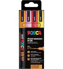 Posca Markers - PC-3M - 4 pcs - Orange/Pink/Red/Yellow w. Glitte
