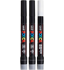 Posca Markers w. Brush tip - PCF-350 - 3 pcs - White/Black