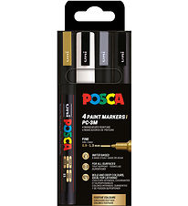 Posca Markers - PC-3M - 4 pcs - Gold/White/Silver/Black