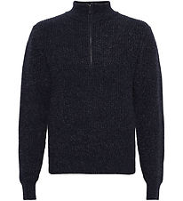 Grunt Bluse - Halbreißverschluss - Strick - GrTone - Navy Melang