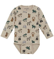 Minymo Bodysuit l/s - AOP - Oxford Tan