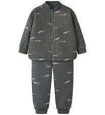 Name It Termosett m. Fleece - NmmMåne - Grey Pinstripe