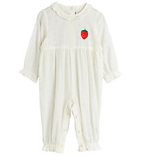 Mini Rodini Jumpsuit - Strawberry Schiffli - White