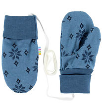 Joha Mittens w. Thumb - 2-layer - Wool/Cotton - Blue w. Snowflak