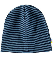 Joha Beanie - Wool - 2-layer - Blue w. Stripes