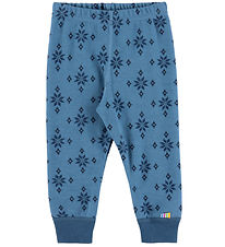 Joha Leggings - Wool/Cotton - Blue w. Snowflakes